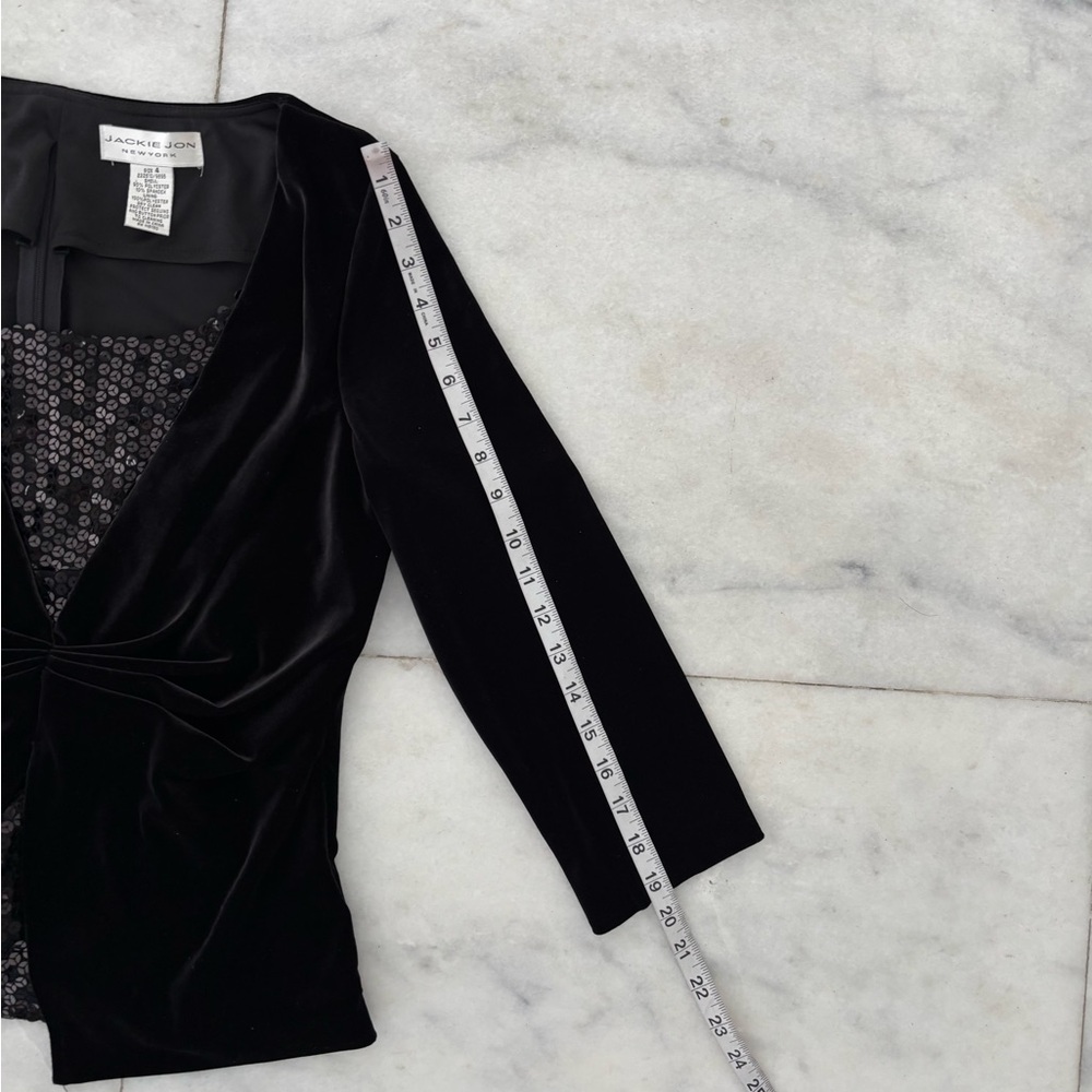 Vintage Jackie Jon Blouse Black Velvet Sequin 3/4 Sleeve Twofer Womens 4 Formal - Picture 7 of 9